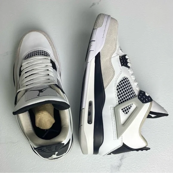 Jordan 4 Retro Military Black -Men’s White and Black Air Jordan Sneakers - Picture 3 of 10